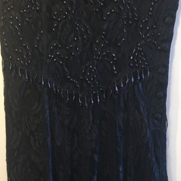 Vintage Gothic Beaded Lace Black Maxi Dress. Medium - Picture 8 of 14